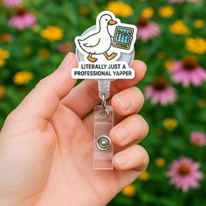 Bobine d'insigne SLP Silly Goose, support pour carte d'identité d'oie drôle, pince Yapper professionnelle, cadeau d'orthophoniste, jolie bobine d'orthophonie