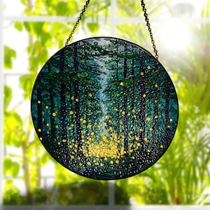 Atrapasueños de cristal con diseño de luciérnaga de bosque encantado, decoración de paisaje natural para sala de estar, regalo perfecto para amantes de la naturaleza.
