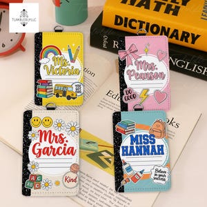 Custom Teacher Badge Holder, Personalized Leather ID Holder, Back to School Gift, Cute Classroom Lanyard Accessory for Educators