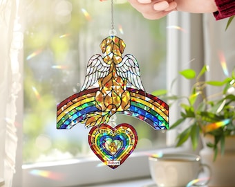 Pet Memorial Window Hanging: Personalized Dog Breed Acrylic Holographic Rainbow Paw Print