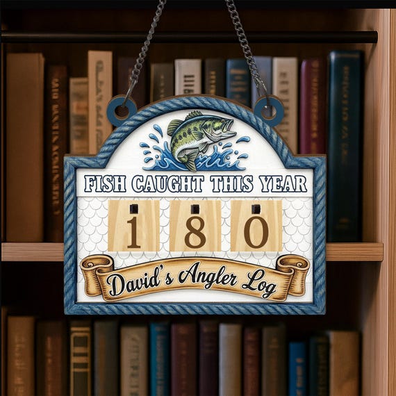 Fishing Tracker Sign, Fish Caught Counter Board Angler Log 2025