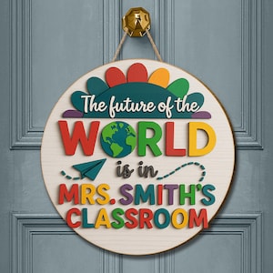 3D Teacher Classroom Sign: Inspirational Wooden Door Hanger