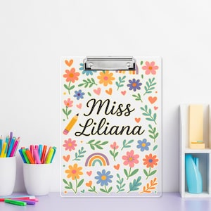 Personalized Teacher Clipboard, Custom Floral Clipboard with Name, Back to School Gift, Cute Rainbow Classroom Organizer