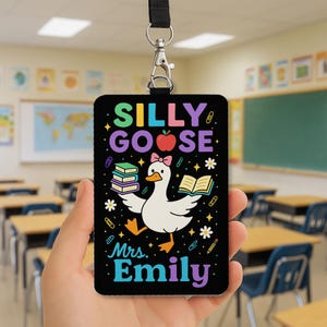 Dumme Gans Lehrer Ausweishalter, Benutzerdefinierte Leder ID-Tag, lustiges zurück zu Schule Schlüsselband, personalisierte Klassenzimmer Namenskarte