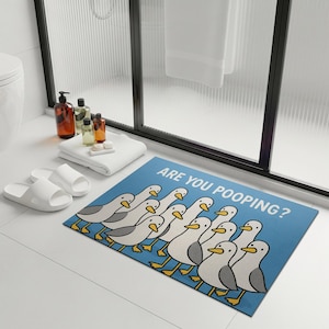 Funny Seagull Bath Mat, Are You Pooping Rug, Silly Bird Bathroom Decor, Quirky Toilet Mat, Humorous Bathroom Gift for Bird Lovers