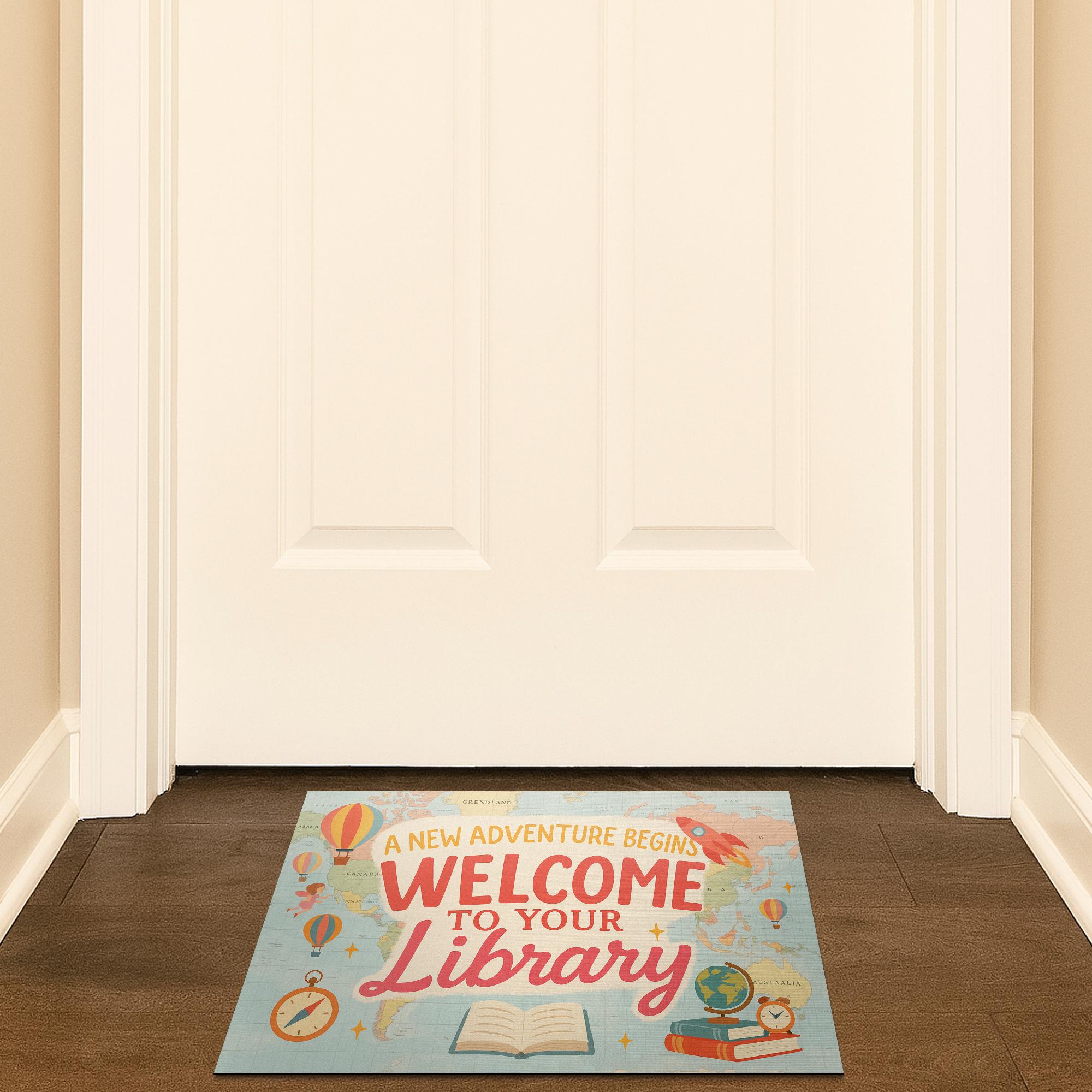 Library Welcome Mat Crayon Rug Welcome To The Library Doormat – Colorful Book Rug For ...