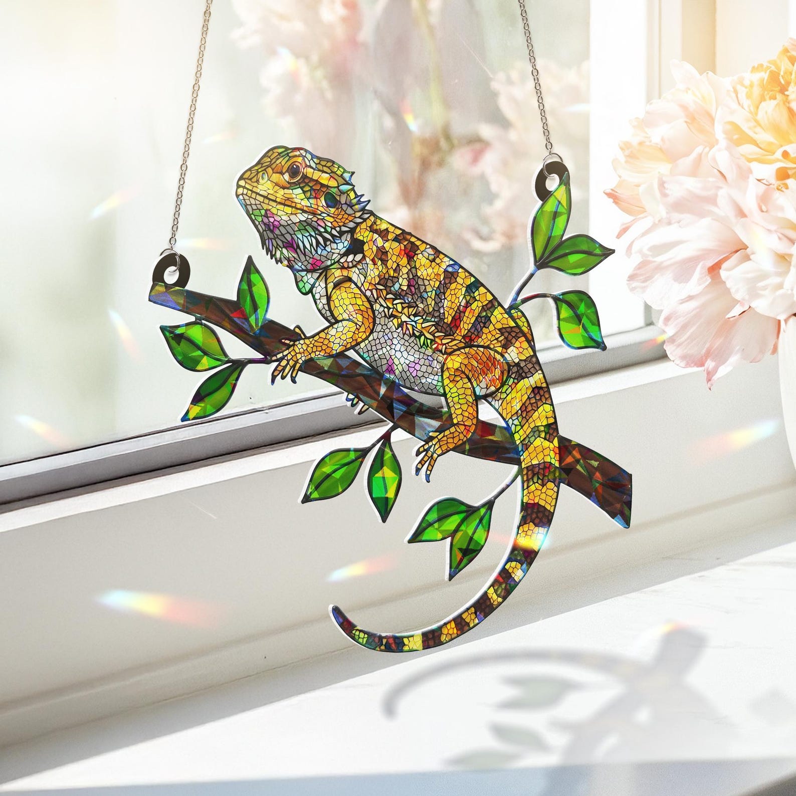 Lizard Window Holographic Bearded Dragon Hanging: Acrylic Lizard Window Decor - Etsy