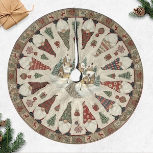 Gnome Christmas Tree Skirt – Festive Holiday Decor with Snowy Village Scene