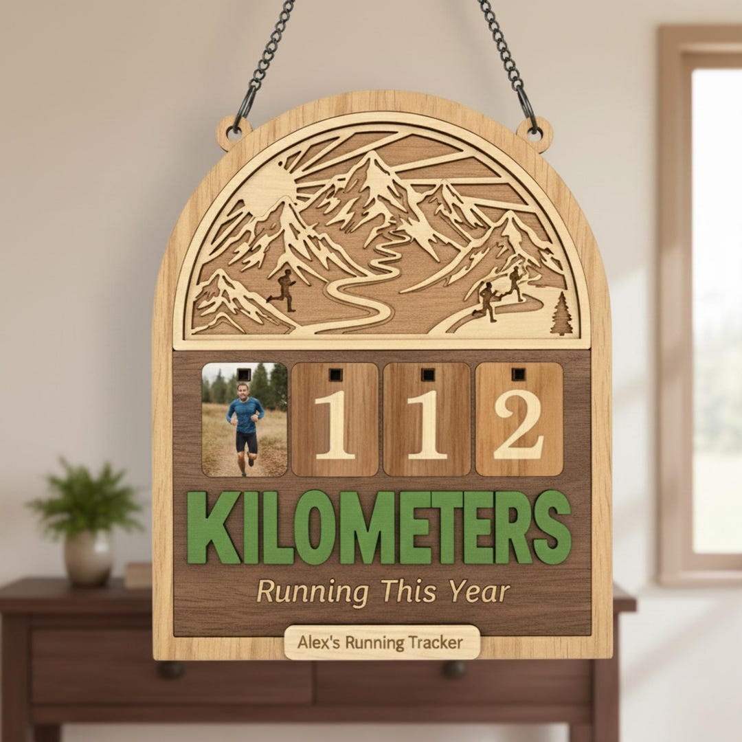 Custom Kilometers Run Tracker Sign: Wooden Running Log With Photo - Etsy