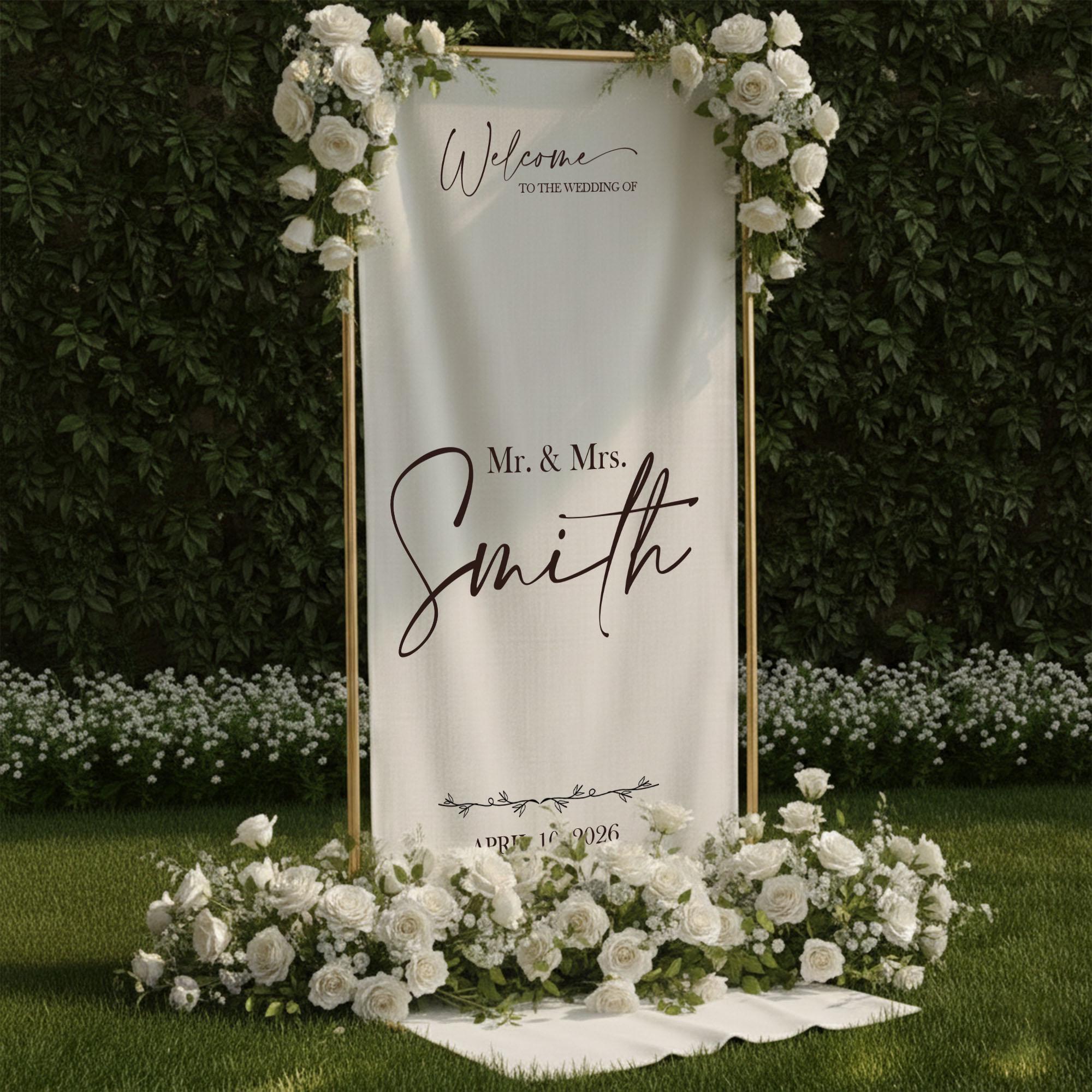 【受注製作品】Wedding Welcome Board Linen Personalized Wedding Welcome Sign Vertical Banner - Etsy