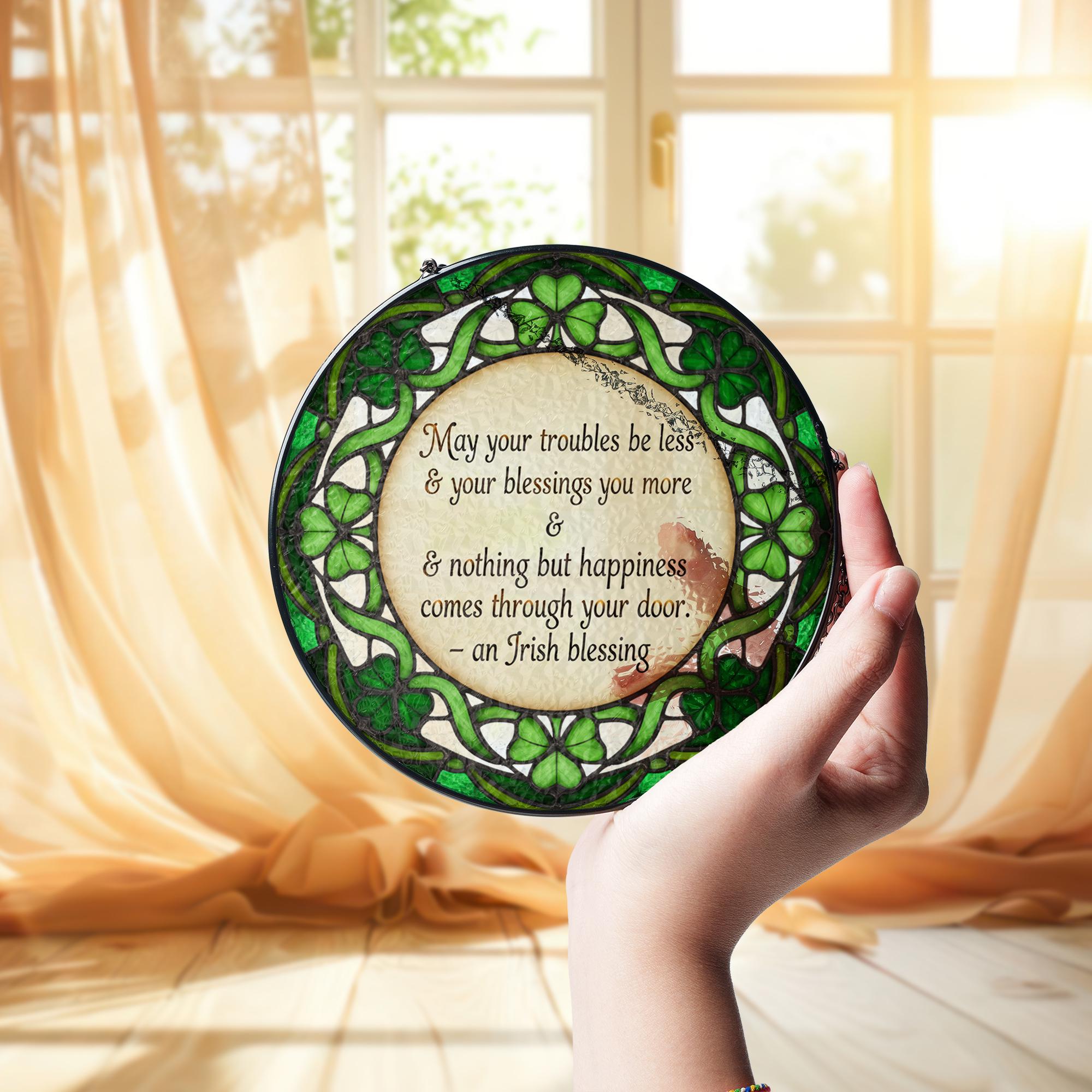 Irish Window Topper Irish Blessing Glass Suncatcher Celtic Shamrock Window Decor: St ...