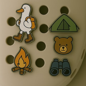 Camping Schuh Charms Set, benutzerdefinierte Sommer Acryl Sandale Zubehör, Wandern Gans, benutzerdefinierte Charme, Lagerfeuer, Bär & Outdoor Geschenk