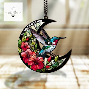 Personalized Hummingbird Suncatcher Ornament: Hibiscus Memorial Treasure