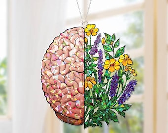 Brain & Flowers Decor: Holografischer Acryl-Fensterschmuck