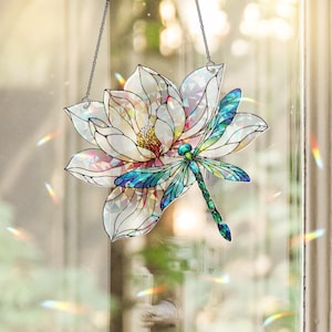 Holographic Dragonfly Suncatcher: Acrylic Lilypad Window Decor