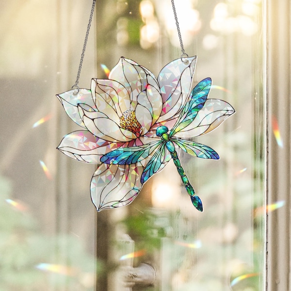 Holographic Dragonfly Suncatcher: Acrylic Lilypad Window Decor