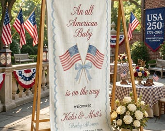 Personalized Linen Banner: Patriotic Baby Shower Welcome Sign