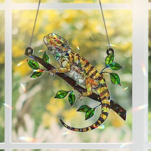Attrape-sun dragon barbu - cadeau lézard acrylique holographique pour maman reptile, cadeau décoration de fenêtre fête des mères pour amateur de dragon barbu