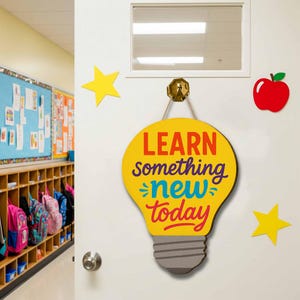 Learn Something New Today Sign, Light Bulb Classroom Decor, Inspirational Teacher Sign, Wooden School Wall Art, Motivational Gift