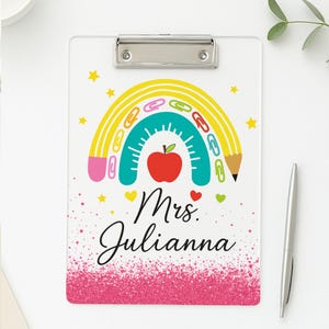 Custom Teacher Clipboard, Teacher Rainbow Clipboard, Back to School Gift, Glitter Classroom Supplies, Cute Teacher Accessory