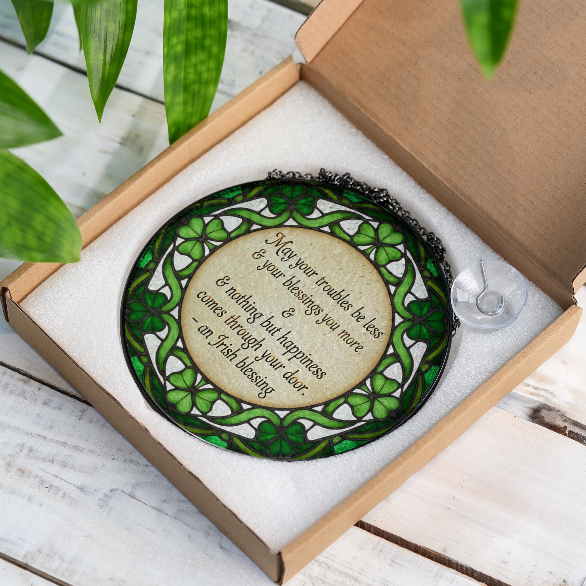Irish Window Topper Irish Blessing Glass Suncatcher Celtic Shamrock Window Decor: St ...