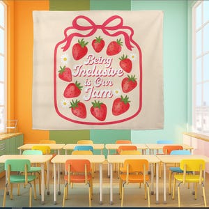 Strawberry Classroom Tapestry: Inclusive Teacher Wall Art
