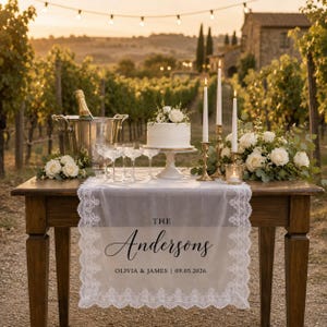 Personalized Wedding Lace Reception Table Sign: Custom Couple Decor