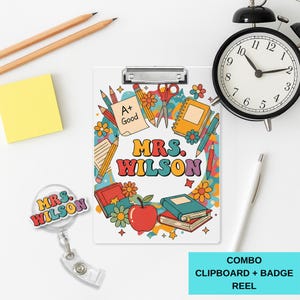 Personalized Groovy Floral Clipboard, Custom Teacher Clipboard, Back to School Gift, Cute Classroom Supply, Name Clipboard