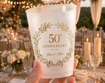Personalized 50th Anniversary Frosted Cup: Custom anniversary Drinkware