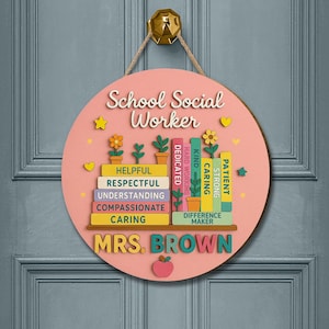 3D Wooden School Social Worker Sign: Office Decor, Counselor Gift