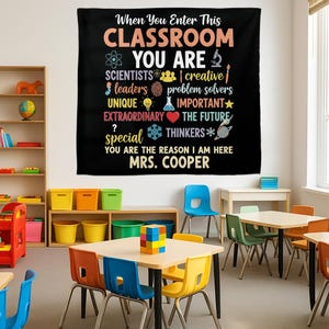 Personalized Classroom Tapestry: Inspirational Teacher Decor, Custom Student Sign