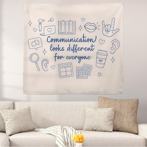 Tapisserie d'orthophonie, art mural différent pour la communication, décoration de bureau SLP, enseigne AAC inclusive, bannière pour classe de thérapeute