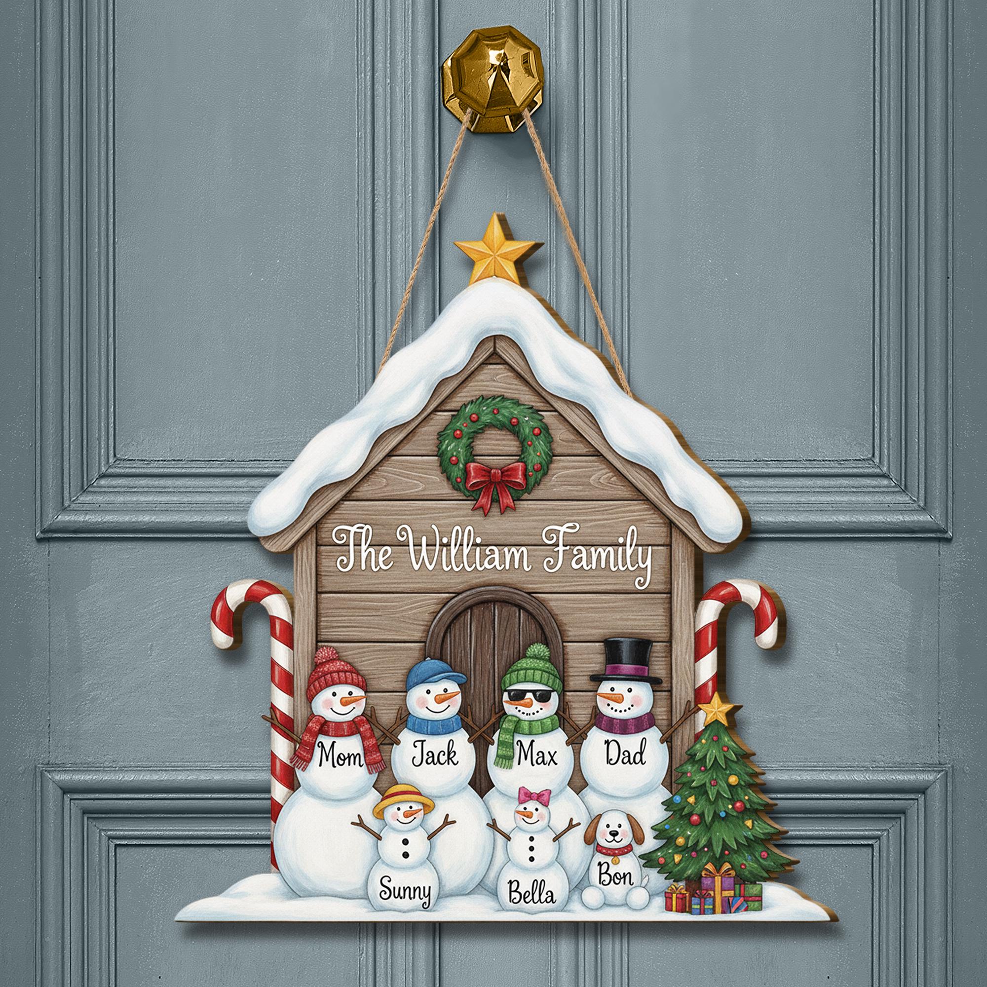 Wooden Snowman Famly PERSONALSED Snowman Famly Tree Baubles