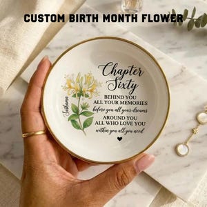 White Ceramic Ring Dish with Gold Rim: Personalized 60th Birthday Gift