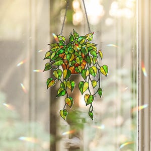 Holographic Pothos Plant Suncatcher: Acrylic Window Decor