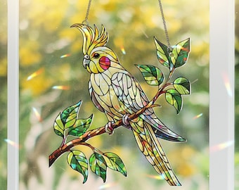 Hologram Cockatiel Acrylic Window Suncatcher: Bird Decor