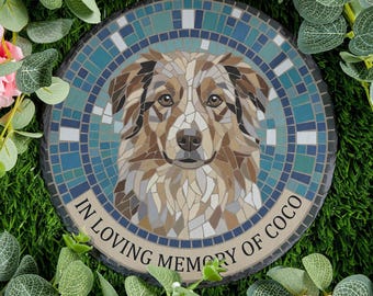 Personalized Slate Pet Memorial Mosaic Art Round