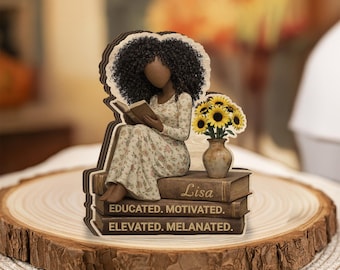 Custom Black History Girl Wooden Blocks Reading Personalized Name Decor