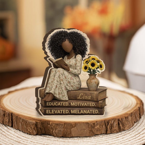 Custom Black History Girl Wooden Blocks Reading Personalized Name Decor