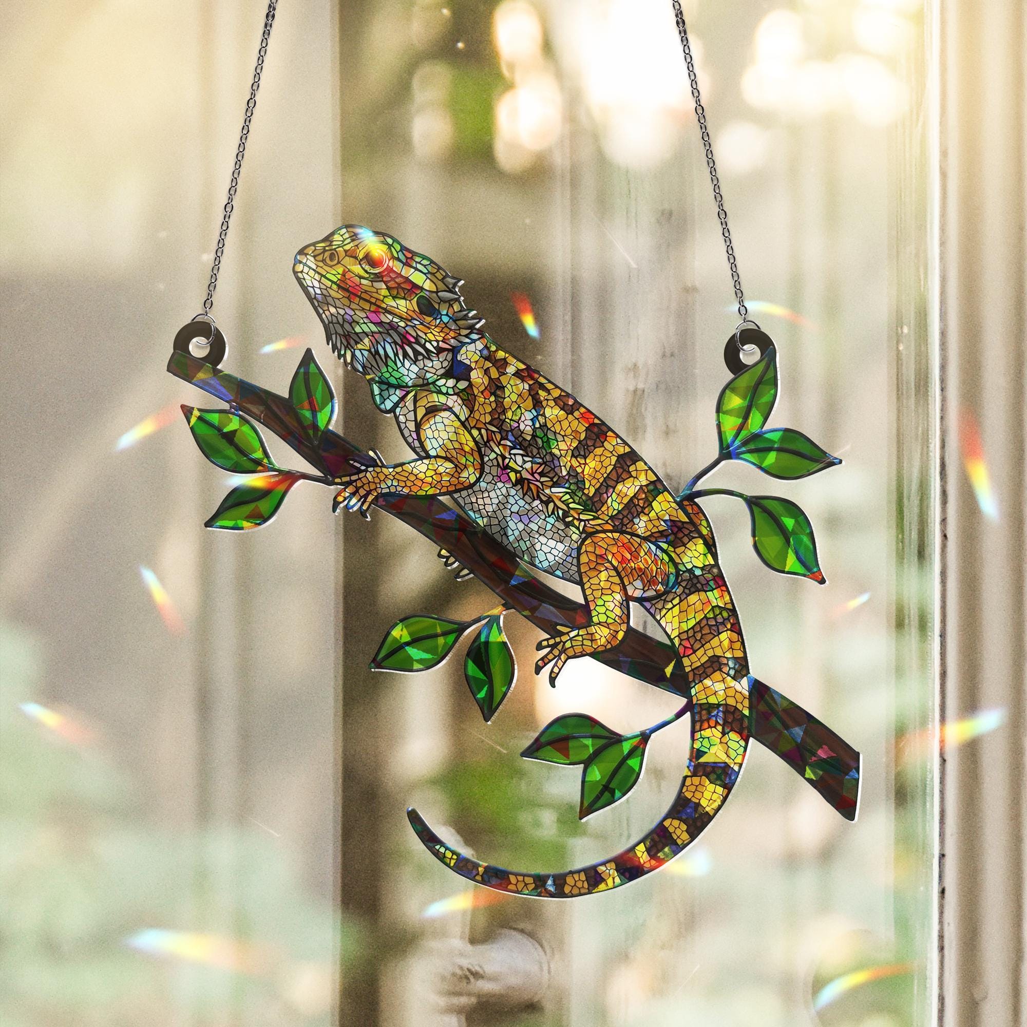 Lizard Window Holographic Bearded Dragon Hanging: Acrylic Lizard Window Decor - Etsy