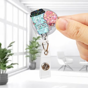 Porta credencial "Café y Cerebro" / Porta credencial "Abrazo de Café" / Lindo clip holográfico para credencial / Regalo para amantes de la cafeína / Divertida credencial de enfermera