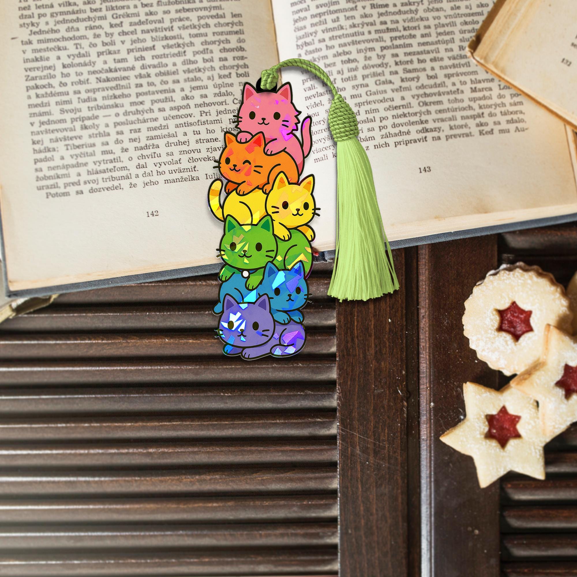 Holographic Rainbow Cat Bookmark: Pride LGBTQ Ally Gift