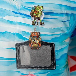 Funny Hiking Frog Badge Reel: Custom Trekking Gift