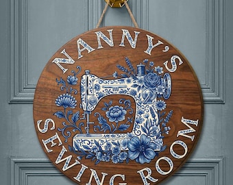 Letrero de madera personalizado para cuarto de costura de la abuela, decoración de pared estilo chinoiserie para máquina de coser.