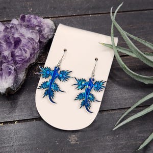 Blue Dragon Acrylic Earrings: Fantasy Jewelry, Mythical Creature Gift
