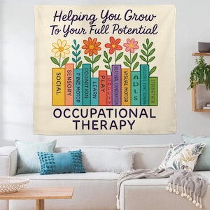 Occupational Therapy Tapestry, Floral Book Wall Art, OT Office Decor, Motivational Therapist Poster, Pediatric OT Gift, Office Decoration