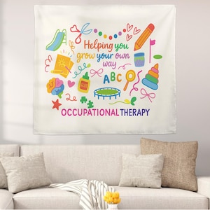 Pediatric Occupational Therapy Tapestry – “Helping You Grow Your Own Way” Wall Decor – OT Office or Sensory Room Classroom Banner