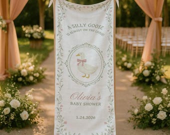 Gepersonaliseerde babyshowerbanner gans: linnen wandtapijt Silly Goose-thema