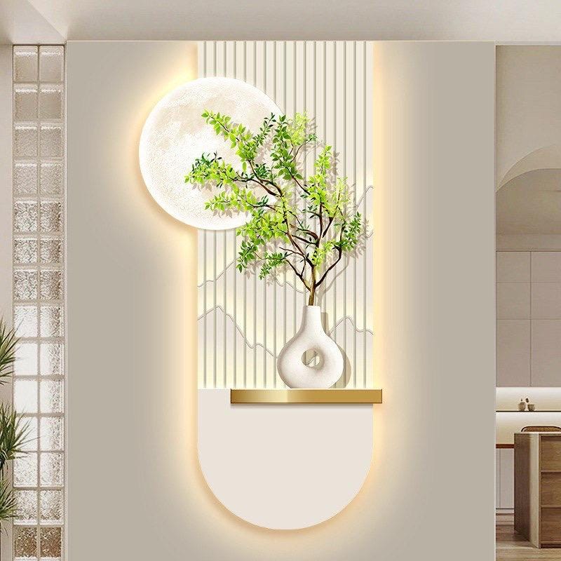 Modern 3D LED Wall Art with and Moon Design | Lighted Wall Hanging | Minimalist Home Decor for Living Room or Entryway