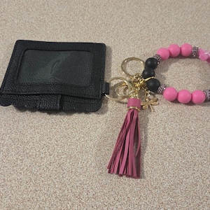ID WALLET WRISTLET Black 2 Key Rings 1 Claw Clasp Charm